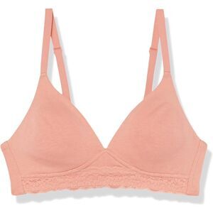 Amazon Essentials Bralette Womens 16 Pink Bra Cotton Lace Unlined Adjustable OC3